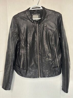 G-Star Women's Black Faux-Leather Zip Motorcycle Jacket Punk Rock Outerwear